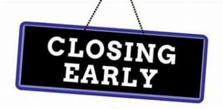black sign hanging reading CLOSING EARLY 