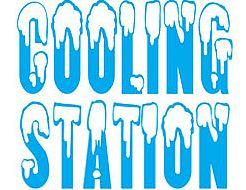 icy blue and white lettering reading COOLING STATION