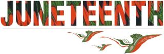 Green and red word JUNETEENTH