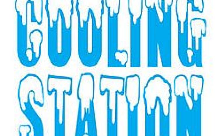 icy blue and white lettering reading COOLING STATION